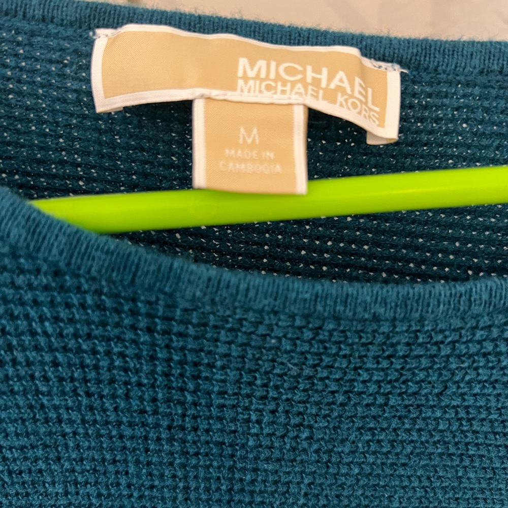 Michael Kors Teal Crewneck Sweater with Gold Side Buttons